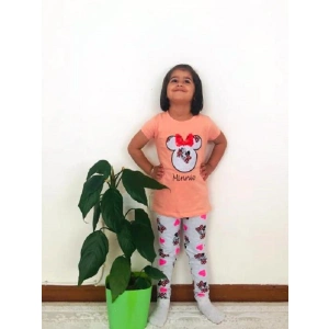 Kız Çocuk Somon Minnie Mouse Taytlı İkili Takım