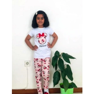Kız Çocuk Beyaz Minnie Mouse Taytlı İkili Takım