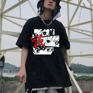 Unisex Siyah Renk Bisiklet Yaka Oversize Fit Geniş Kalıp Tişort 