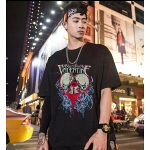 Unisex Siyah Renk Bisiklet Yaka Oversize Fit Geniş Kalıp Tişort 