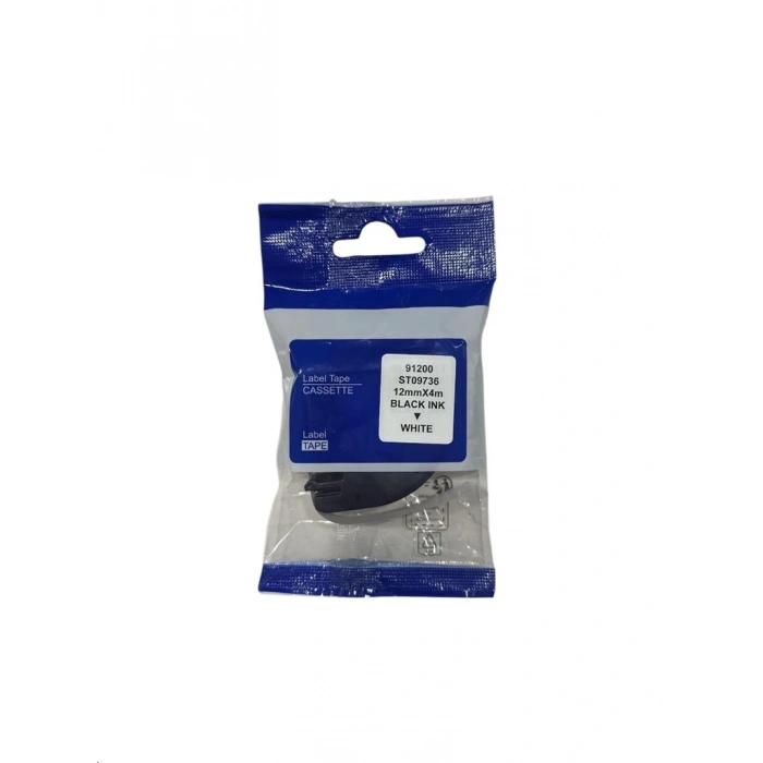 Muadil Etiket DYMO Letratag 91200 (59421) 12mmX4m Beyaz Etiket Siyah (Laminasyon Şerit)