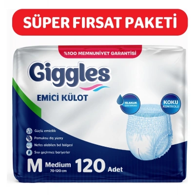Giggles Yetişkin Emici Külot Bez Orta Boy (Medium) 30lu 4 Paket (120 Adet) Bel Boy 70-120 cm