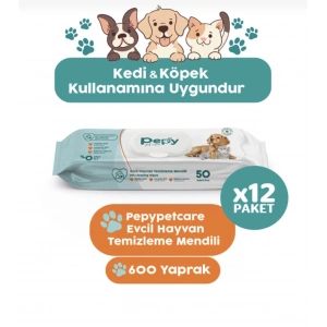 PEPY Kedi Ve Köpek Kullanımına Uygun Evcil Hayvan Temizleme Mendili 12 paket 600
