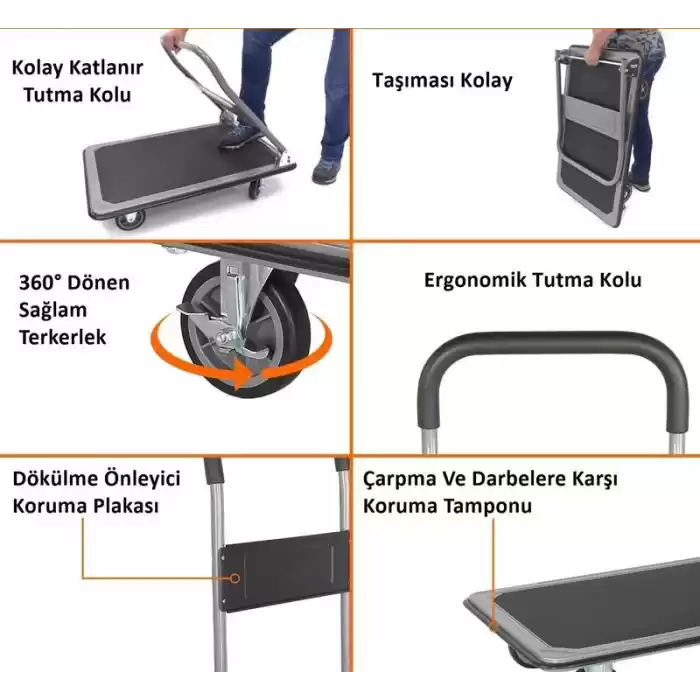 Duffmart PR2190 Pro Katlanır Platform 4 Tekerlekli Paket Taşıma Arabası 150 Kg