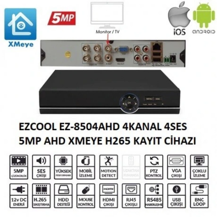 EZCOOL 4kanal EZ-8504AHD 5MP 1-SATA AHD KAYIT CİHAZI
