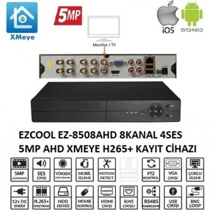 EZCOOL 8kanal EZ-8508AHD 5MP ANALOG KAYIT CİHAZI