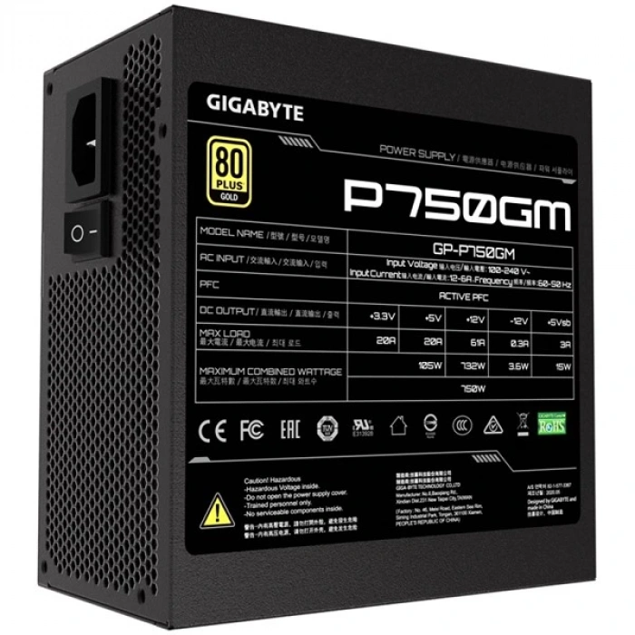 GIGABYTE 750W 80  GOLD GP-P750GM 13.5cm Fanlı Tam Modüler Power Supply Japon Kapasitör