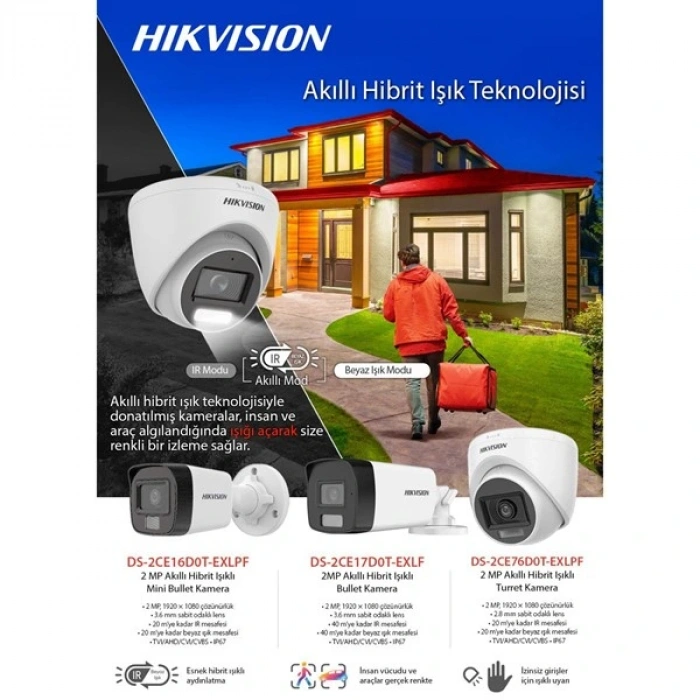HIKVISION 2MP DOME 2.8MM DS-2CE76D0T-EXLPF Akıllı Hibrit Işık Kamera