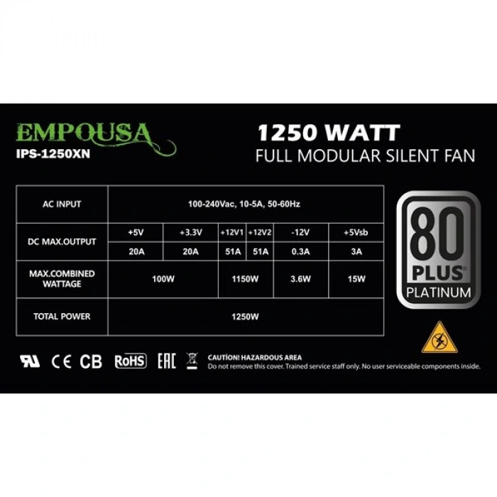 INCA 1250W 80+ PLATINUM EMPOUSA IPS-1250XN PCIe5.0 Tam Modüler Power Supply