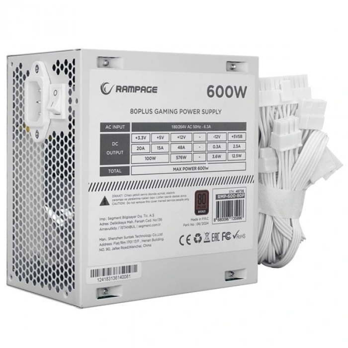 RAMPAGE 600W 80+ BRONZE RMP-600-80P POWER SUPPLY BEYAZ