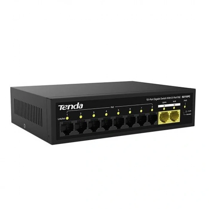 TENDA 10port 100w 8port PoE SG110PC GIGABIT 2-Uplink Yönetilemez Switch