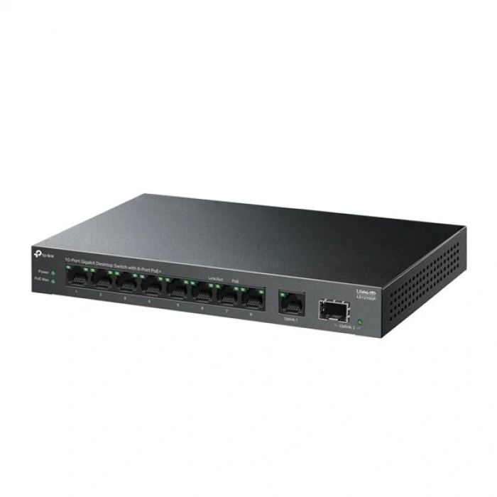 TP-LINK 10port LS1210GP GIGABIT 61W 8port PoE Yönetilemez Switch