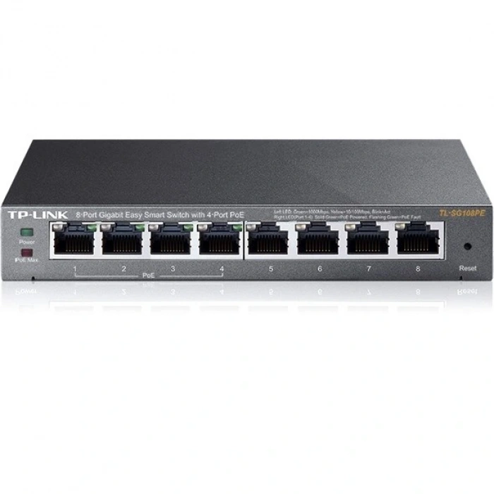 TP-LINK 8port TL-SG108PE 55w 4port PoE Yönetilebilir Switch