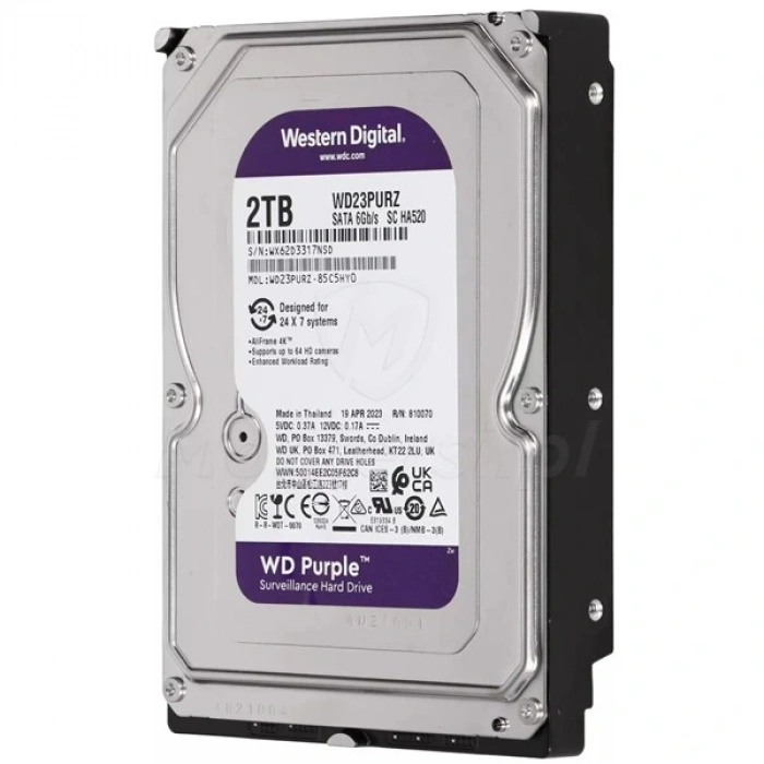 WD 3.5 2TB PURPLE WD23PURZ 5400 RPM 64MB SATA-3 Güvenlik Diski