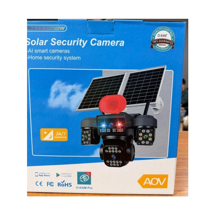 O-kam OK-337 Premium 12MP 4 Kameralı 4G Çift Solar Panel AOV Güvenlik Kamerası