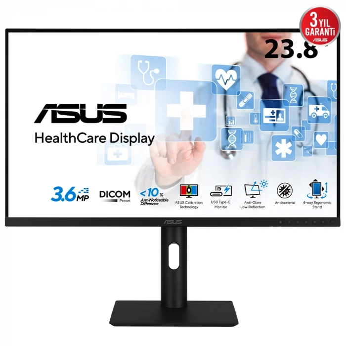 ASUS 23.8 IPS HA2441A 5MS HDMI-DP TYPEC Pivot Sağlık Monirtörü 2560x1440