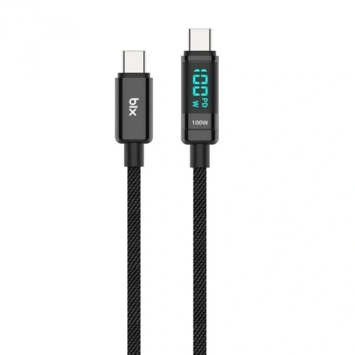 BİX BX09CC-BK SİYAH TYPE-C 100W 1 metre DİJİTAL EKRANLI ŞARJ VE DATA KABLOSU