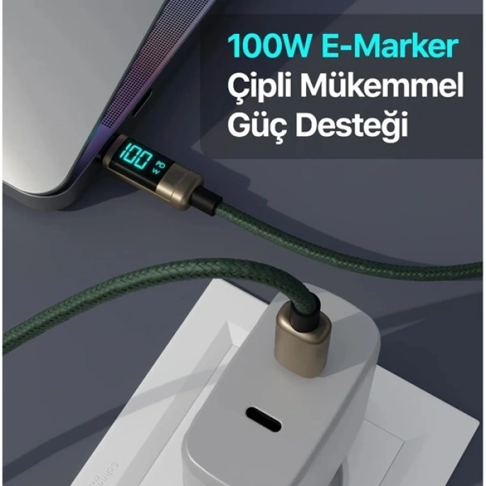 BİX BX09CC-BN BRONZ TYPE-C 100W 1 metre DİJİTAL EKRANLI ŞARJ VE DATA KABLOSU