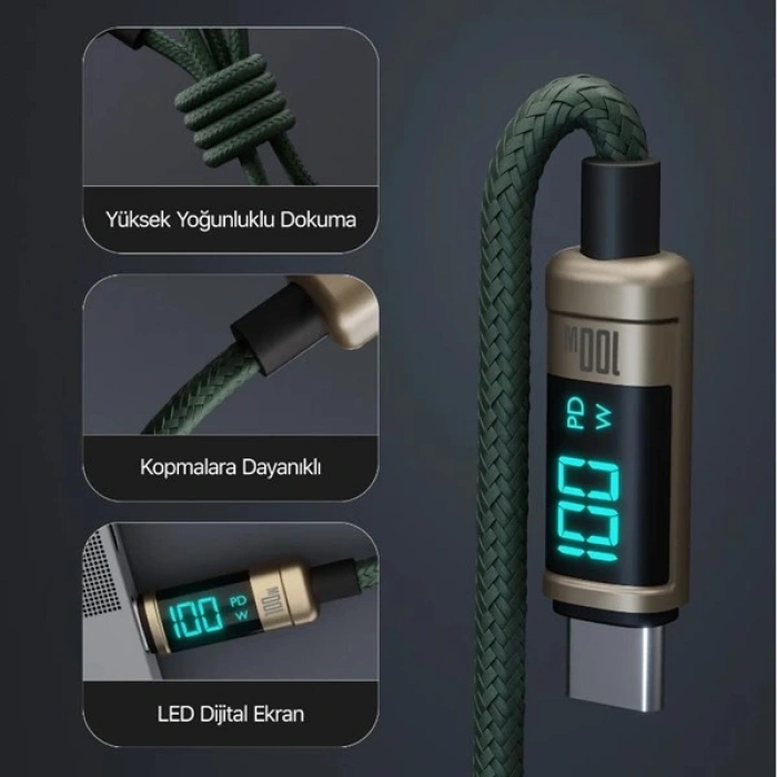 BİX BX09CC-BN BRONZ TYPE-C 100W 1 metre DİJİTAL EKRANLI ŞARJ VE DATA KABLOSU