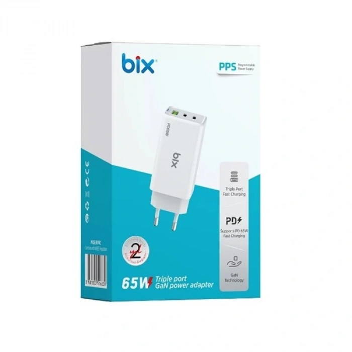 BİX BX3P66G-WE 65W ŞARJ ADAPTÖR TYPE-C/USB Beyaz