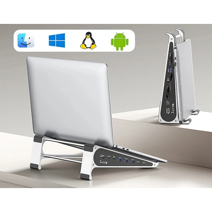 CODEGEN NSC-401 7portlu Genişletilmiş Yerleştirme İstasyonu (Docking Station) Entegre Alüminyum Notebook ve MacBook Standı