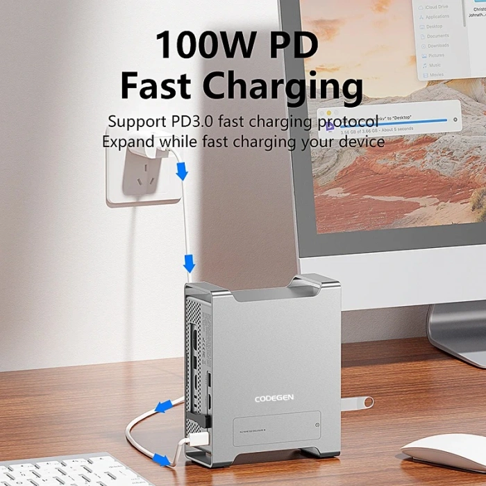 Codegen Mac Mini M4/M4 Pro 9 in 1 Type-C HDMI NVME SSD Alüminyum Çevirici Stand Docking Station CDG-NSC301