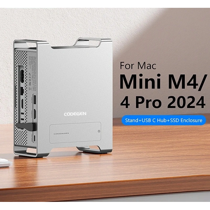 Codegen Mac Mini M4/M4 Pro 9 in 1 Type-C HDMI NVME SSD Alüminyum Çevirici Stand Docking Station CDG-NSC301