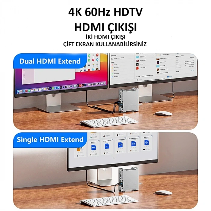 Codegen Mac Mini M4/M4 Pro 9 in 1 Type-C HDMI NVME SSD Alüminyum Çevirici Stand Docking Station CDG-NSC301