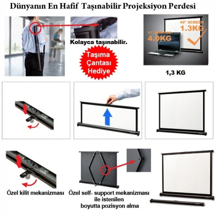 Codegen MX-40 81x61 cm Taşınabilir Portatif Masaüstü Projeksiyon Perdesi ( Çanta Dahil)