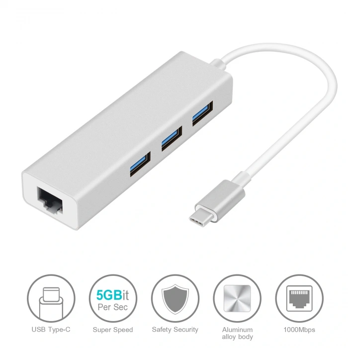 Codegen Type C USB 3.1 – 3Port USB 3.0+ RJ45 Gigabit Ethernet Çoklayıcı Hub CDG-CNV85