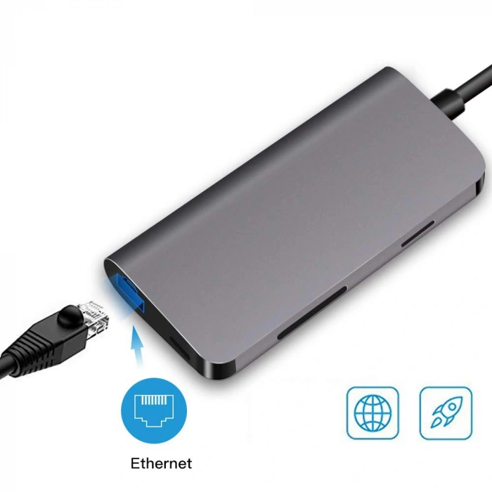 Codegen USB 3.1 Type-C – 8in1 3xUSB 3.0+HDMI+USB 3.1 Type-C + RJ45 Ethernet+ SD/Micro Sd Kart CDG-CNV40