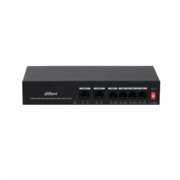 DAHUA 6port 36w 4port PoE PFS3006-4ET-36 10/100 2X-UPLINK Yönetilemez Switch