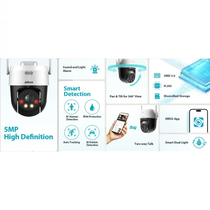 DAHUA P5AE-PV-4G 5MP DAHİLİ SES 4G PT DOME KAMERA