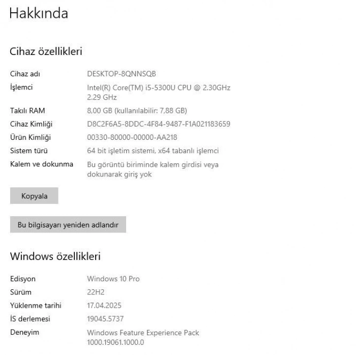 DELL E5450 14 CORE i5 5300U 8GB RAM 120GB SSD HDVGA W10P NOTEBOOK-45 ADET MEVCUT- İHALE ÜRÜNLERİ