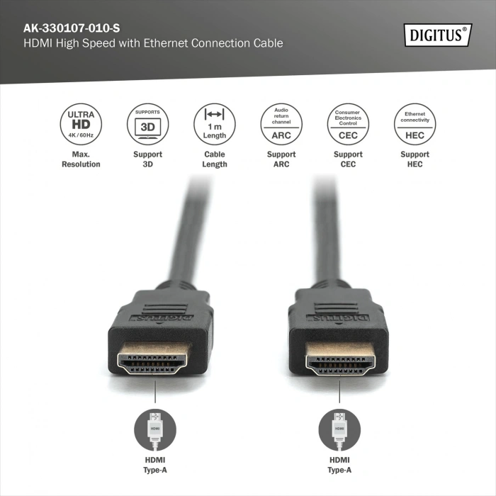 DIGITUS HDMI 4K Görüntü Kablosu 1m (AK-330107-010-S)