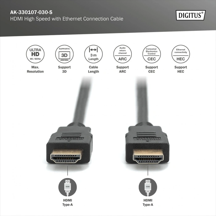 DIGITUS HDMI 4K Görüntü Kablosu 3m (AK-330107-030-S)