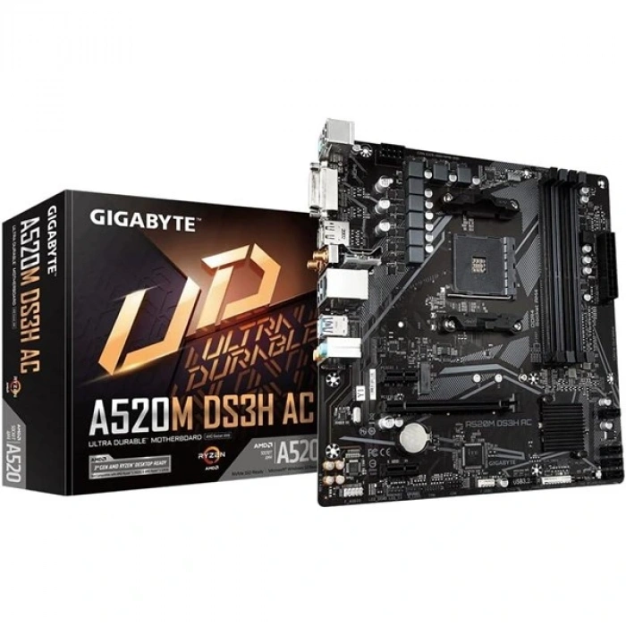 GIGABYTE A520 A520M-DS3H-AC WIFI DDR4 HDMI-DP-DVI PCIE 4.0 AM4 MATX