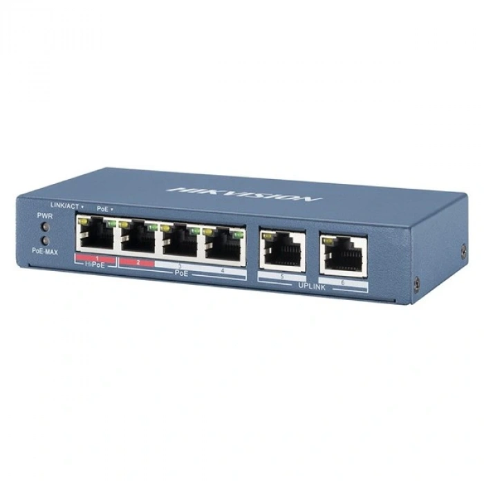 HIKVISION 4port 65w FULL PoE DS-3E0106HP-E 10/100 2X-UPLINK Yönetilemez Switch Metal