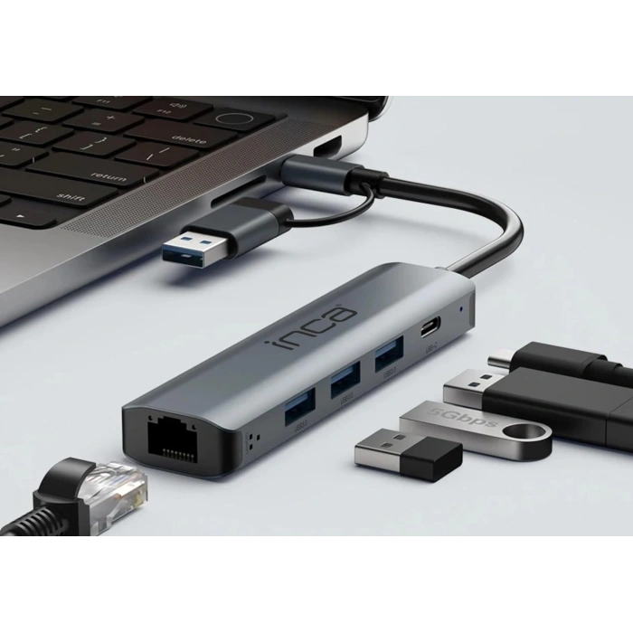 INCA Gigabit USB Çoklayıcı USB 3.0,TYPEC Ethernet IUTP-5T