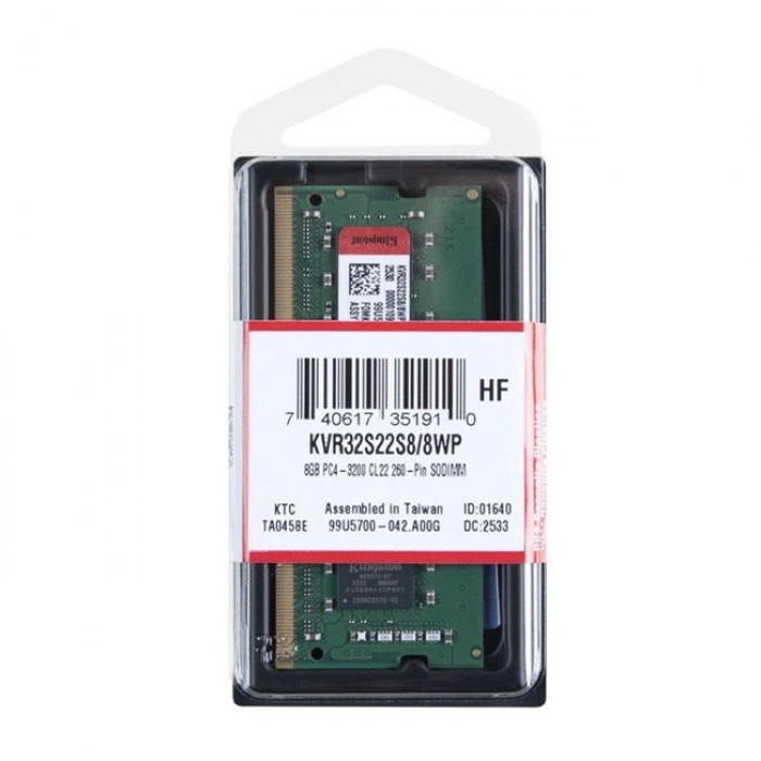 KINGSTON 8GB DDR4 3200MHZ CL22 NOTEBOOK RAM VALUE KVR32S22S8/8