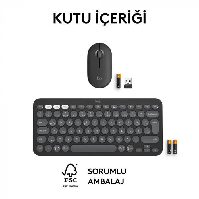 LOGITECH Pebble 2 Bluetooth Grafit Klavye - Mouse Set (920-012245)