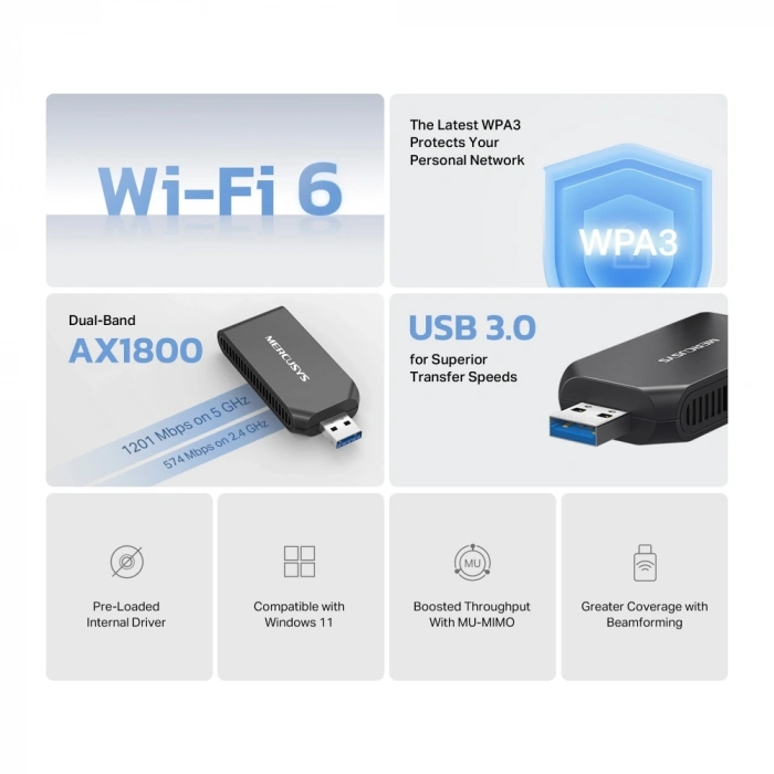MERCUSYS MA70XM WIFI6 AX1800 Kablosuz Ağ Adaptörü