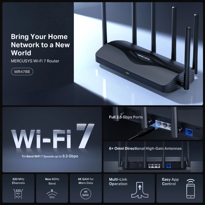 MERCUSYS MR47BE WIFI7 BE9300 Üç Bant Router