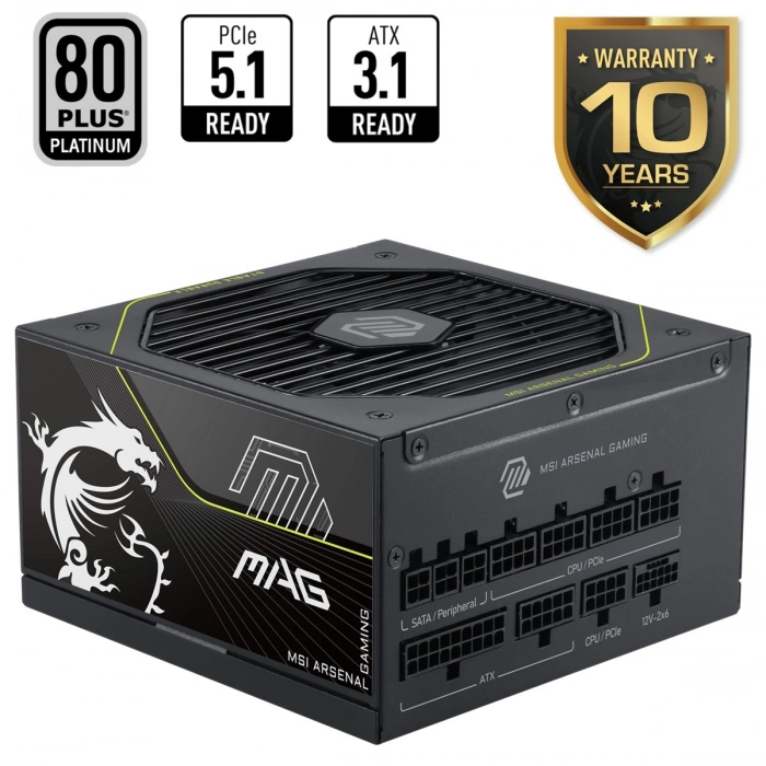 MSI 1200W 80+ PLATINUM MAG A1200PLS PCIE5 Tam Modüler Power Supply
