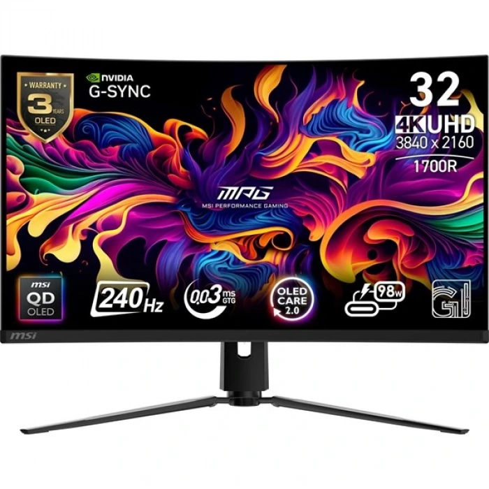 MSI 31.5 QD OLED MPG 321CURX 0.03MS 240HZ HDMI-DP KAVISLI GAMING MONİTÖR 3840X2160