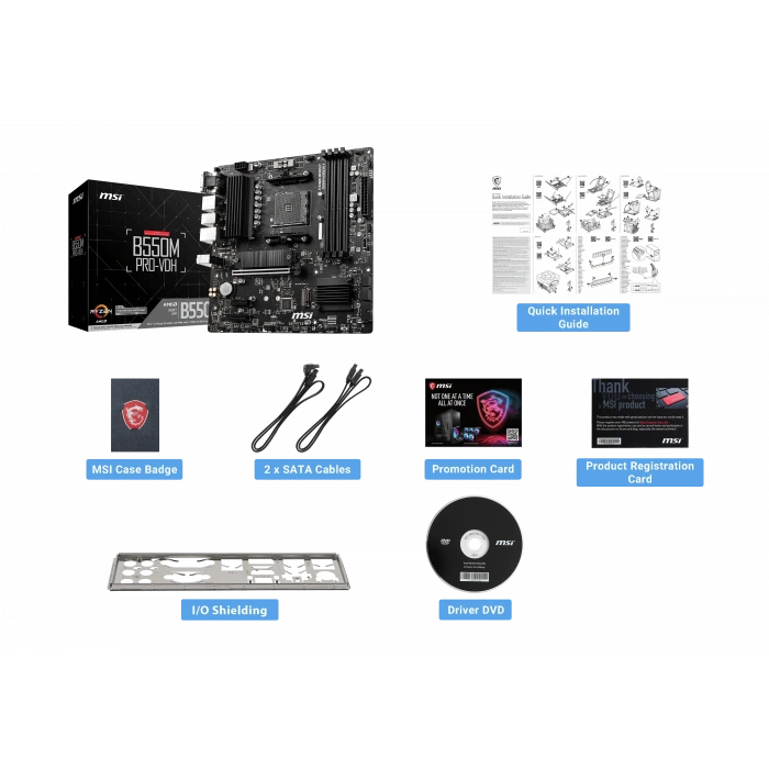 MSI B550M PRO-VDH DDR4 M2 PCIe NVME HDMI DP PCIe 16X v4.0 AM4 mATX