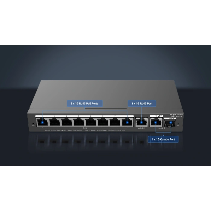 RUIJIE 8port PoE 120w 1-SFP Gigabit Yönetilebilir Switch RG-ES210GS-P