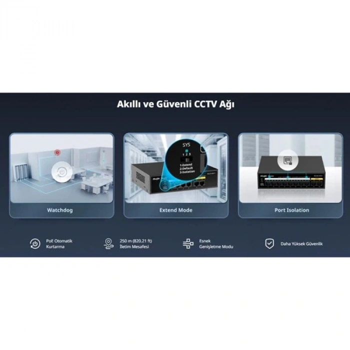 RUIJIE 8port RG-ES110F-P 10/100 2-UPLINK 110W YÖNETİLEMEZ POE SWITCH