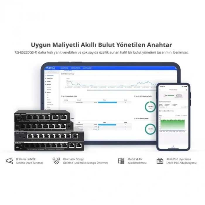 RUIJIE REYEE 16port RG-ES220GS-P GIGABIT 2-UPLINK 2-SFP 250W YÖNETİLEBİLİR POE SWITCH