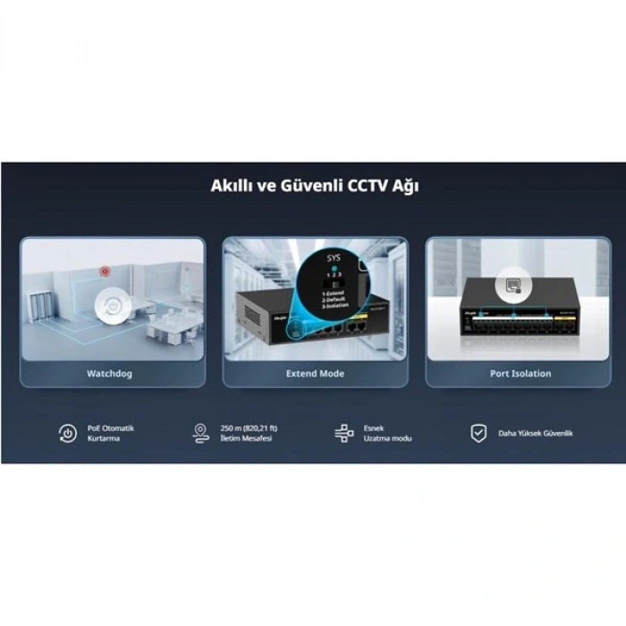 RUIJIE REYEE 8port RG-ES110GS-P-L GIGABIT 1-UPLINK 1-SFP 120W YÖNTİLEMEZ POE SWITCH